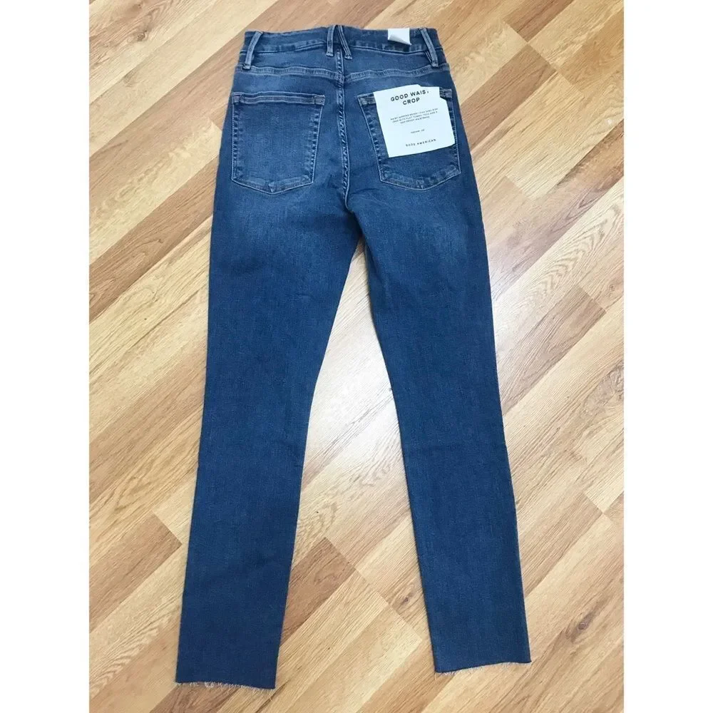 GOOD AMERICAN Good Waist Crop Skinny Jean High Rise‎ Raw Hem Size 0 25 New